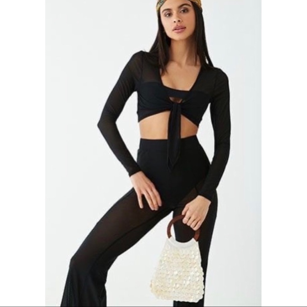 NWOT Black Two Piece Cover Up Pants & Crop Top
